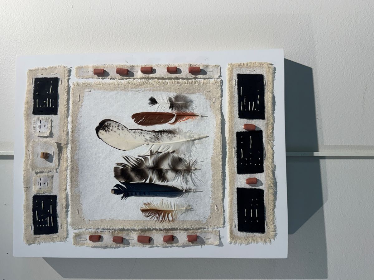 multimedia artwork with feathers